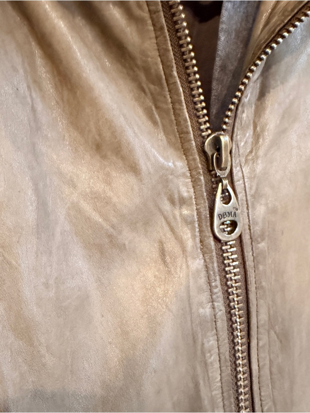 DOMA Leather Moto Jacket Taupe Brown Removable Hood Distressed Moto M - Picture 6 of 9